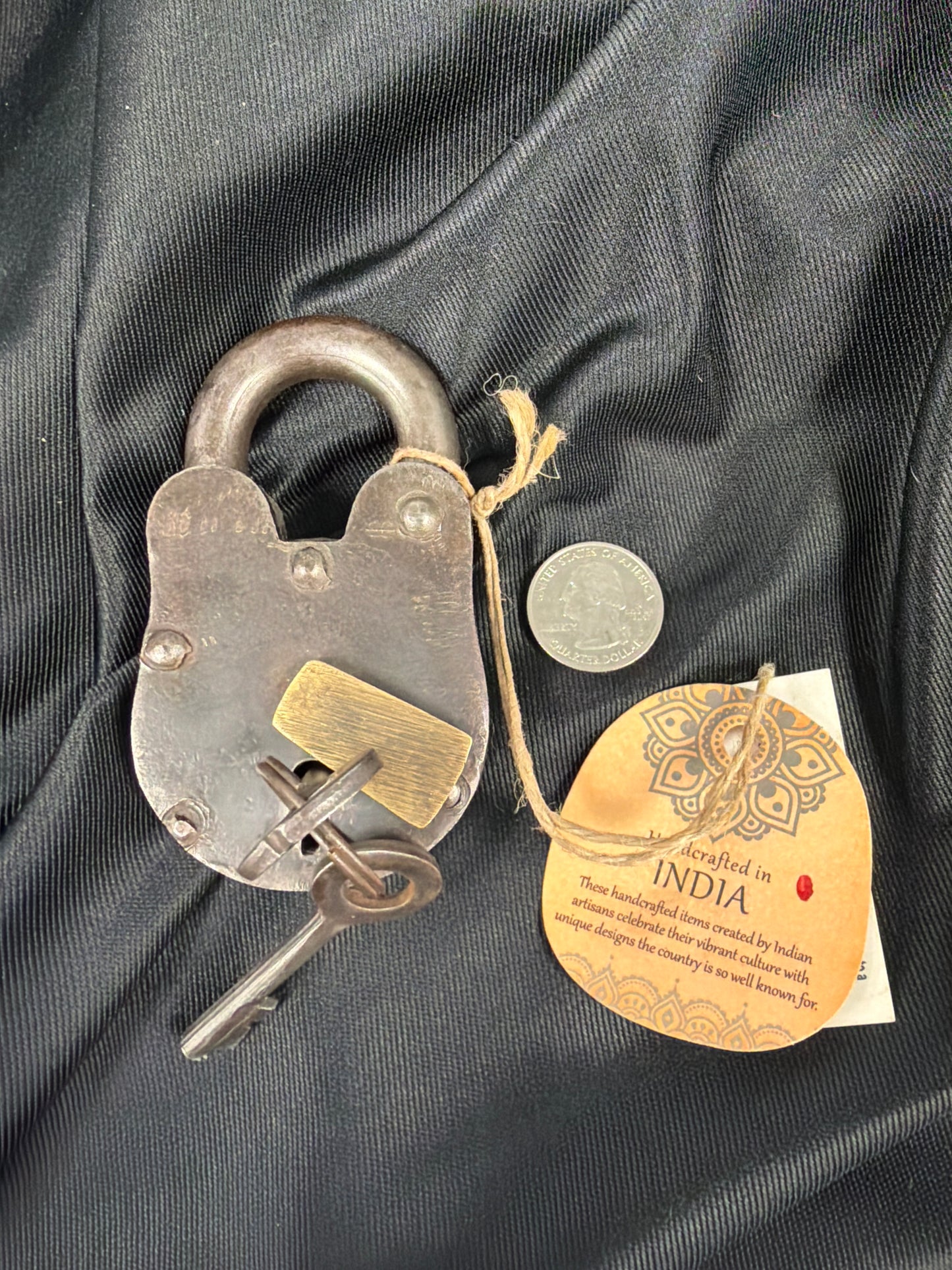 Medium Vintage Iron Padlock W/ Skeleton Key