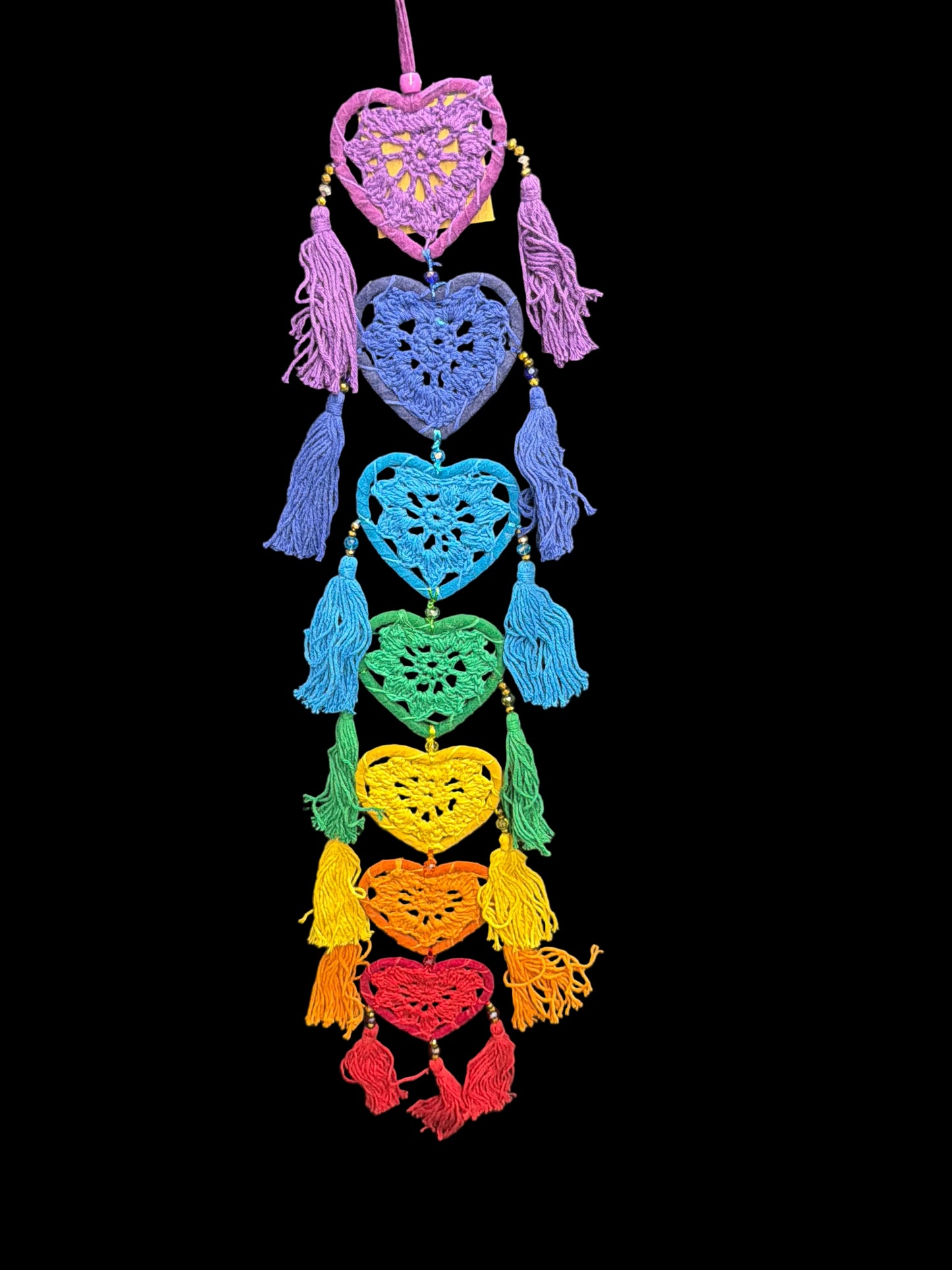 7 Chakra Heart Crochet Dreamcatcher 24”