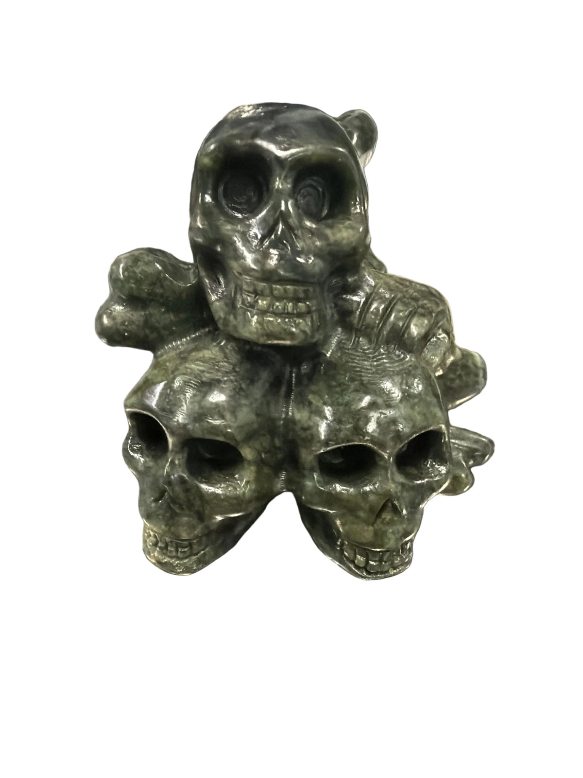 Serpentine Triple Skull Carving