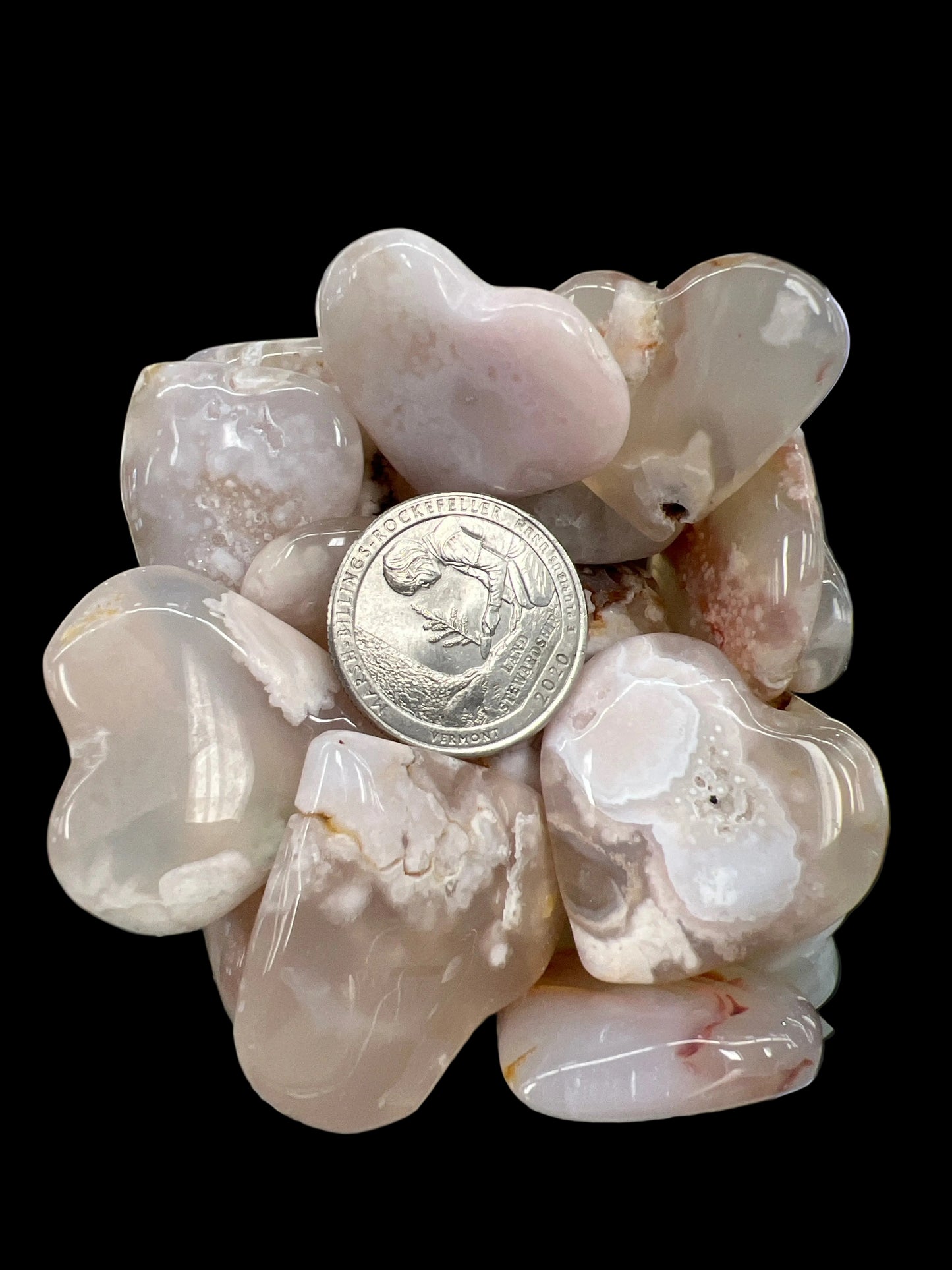 Flower Agate Hearts Small