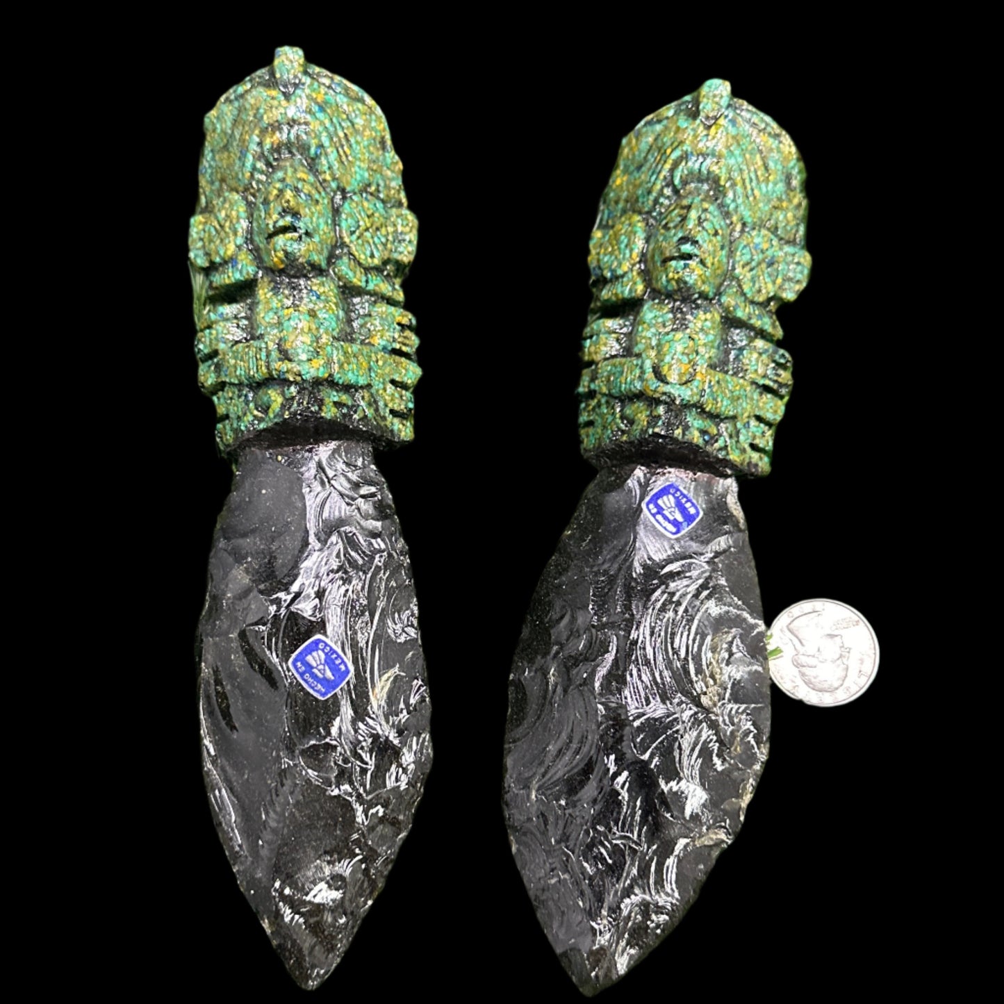 Mayan Green Handle Obsidian Knives Medium