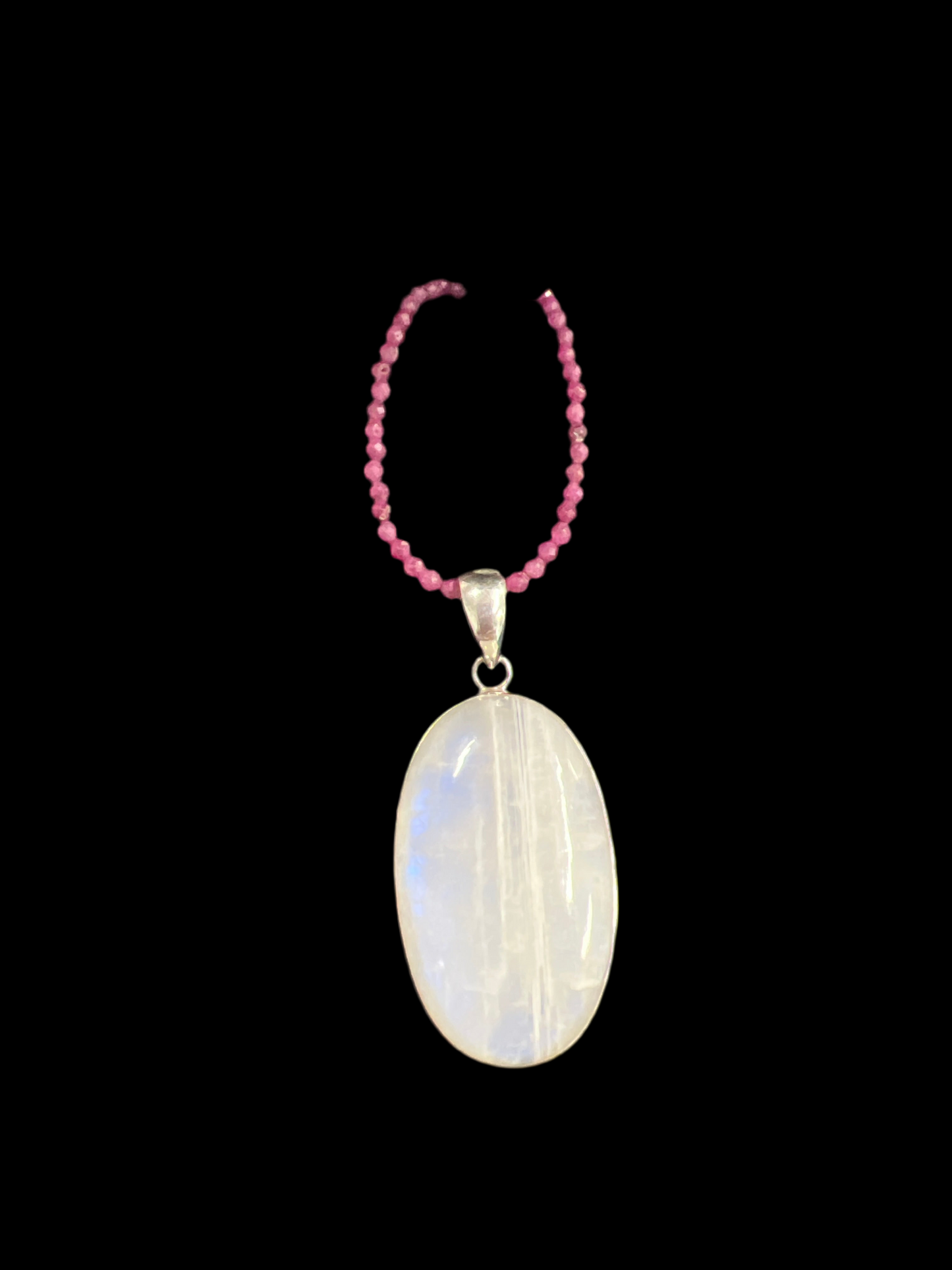 Rainbow Moonstone Pendant w/Ruby chain