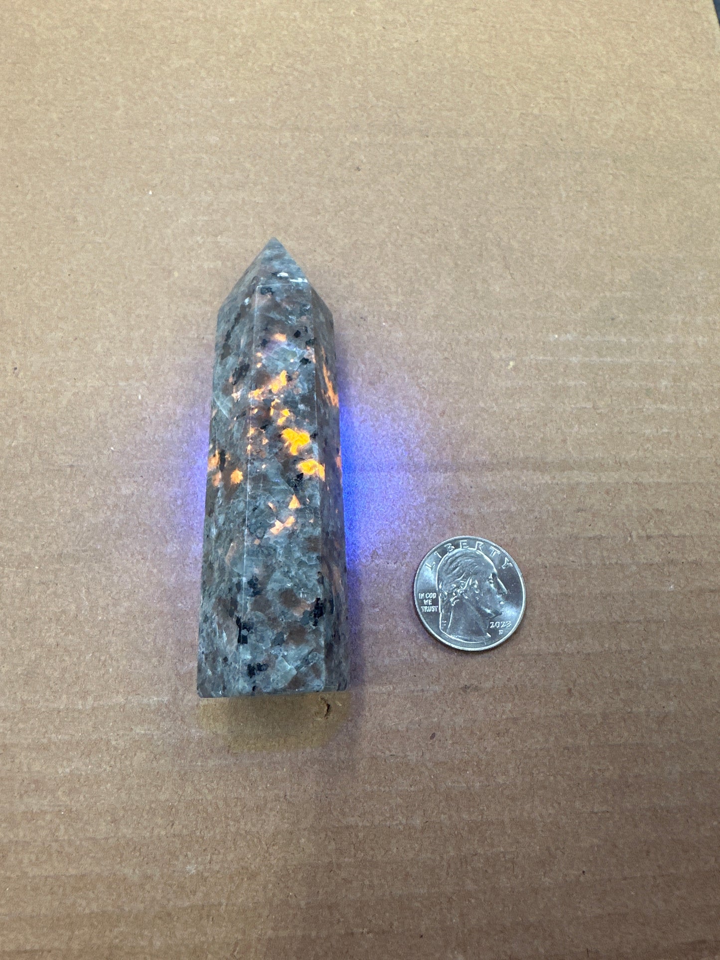 Yooperlite (fluorescent sodalite) Tower 4”H