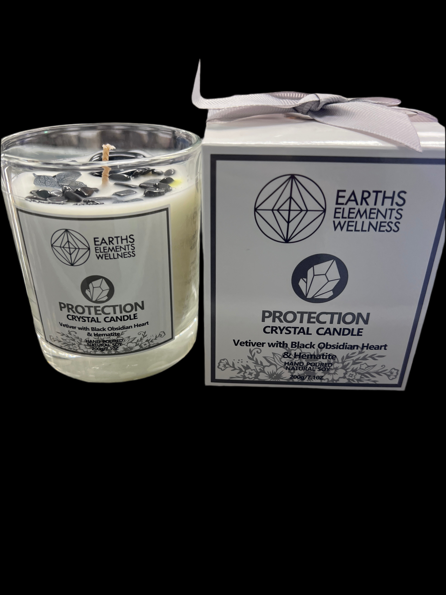 Protection Candle w/Black Obsidian & Hematite