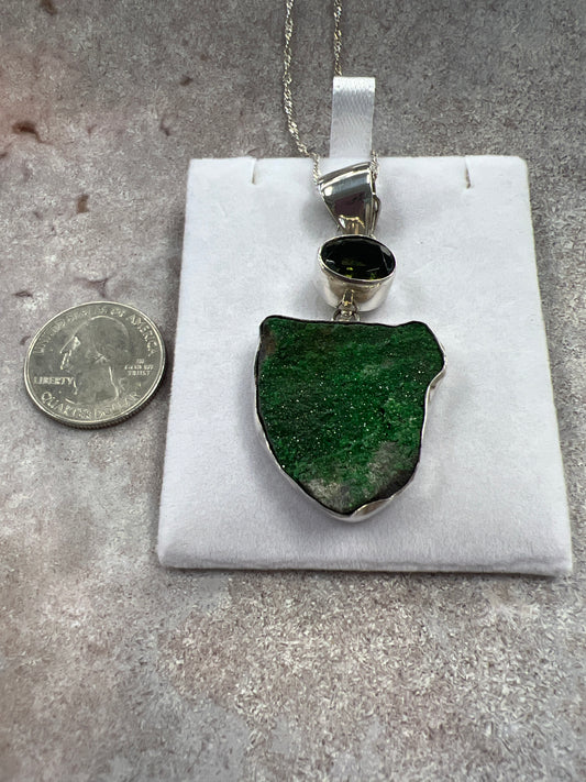 Uvarovite and Moldavite Necklace