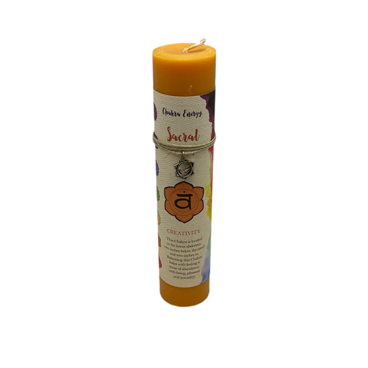 Chakra pillar candle 7" sacral W/charm
