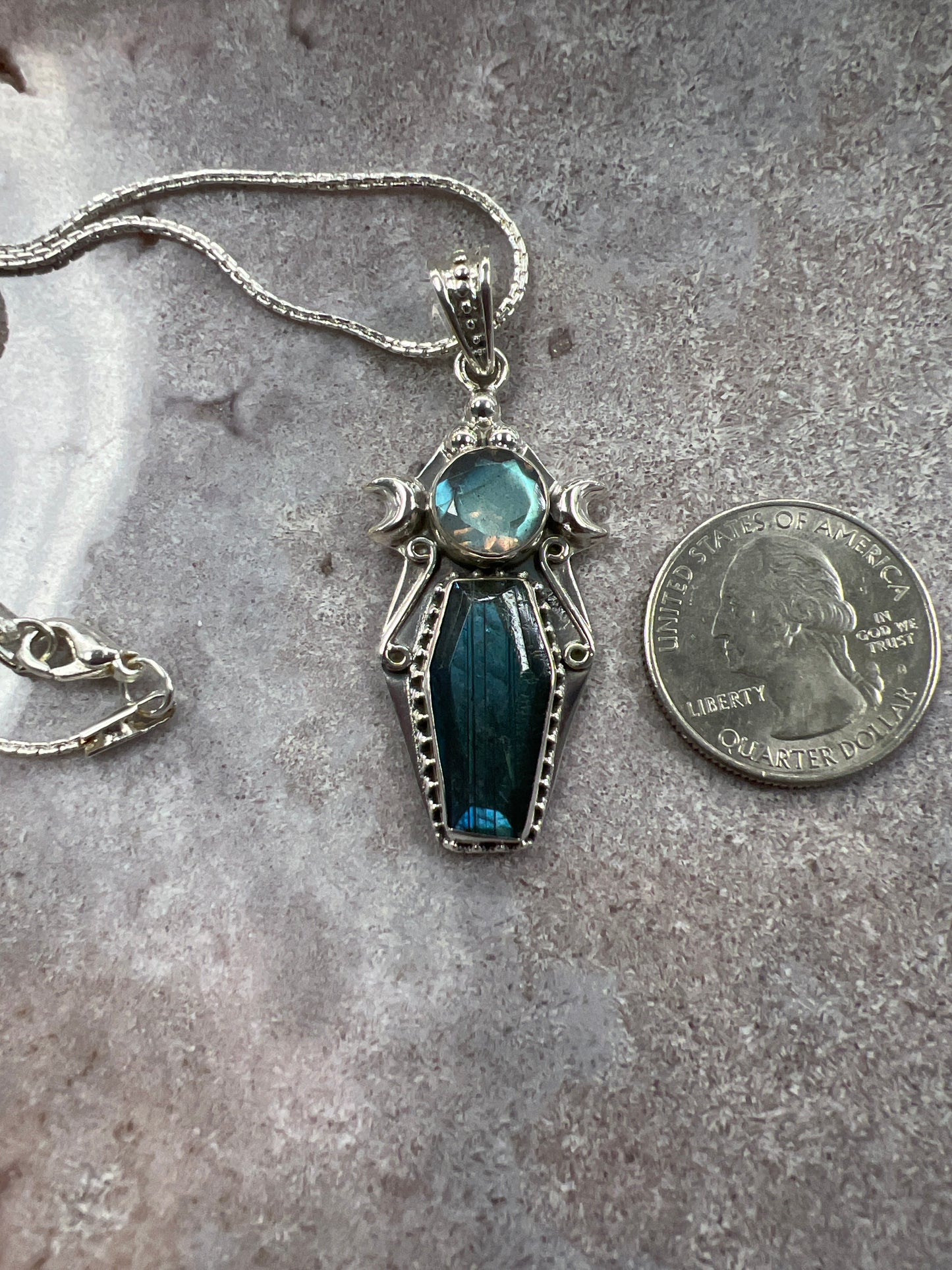 Silver Triple Moon Coffin Necklace