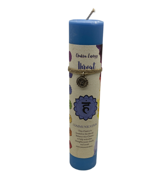 Chakra pillar candle 7" throat W/charm