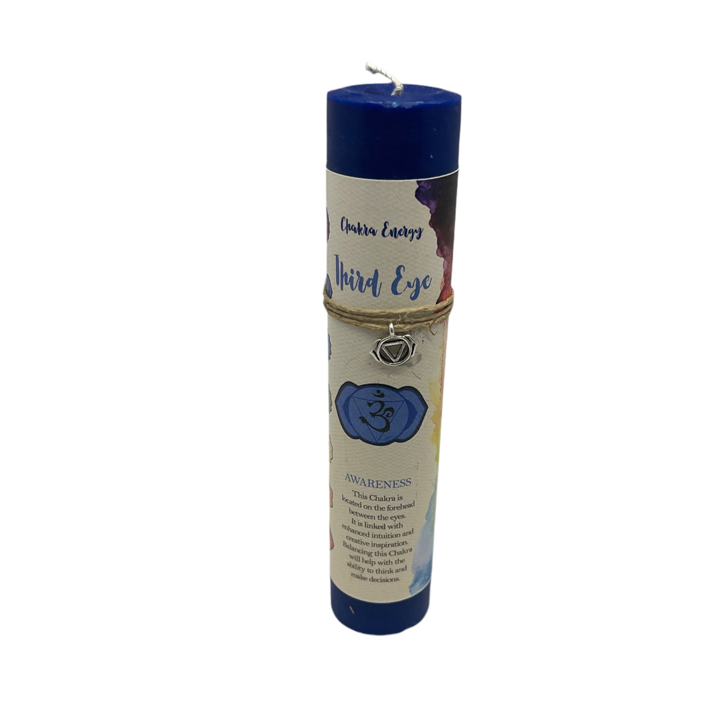 Chakra pillar candle 7" third eye W/charm