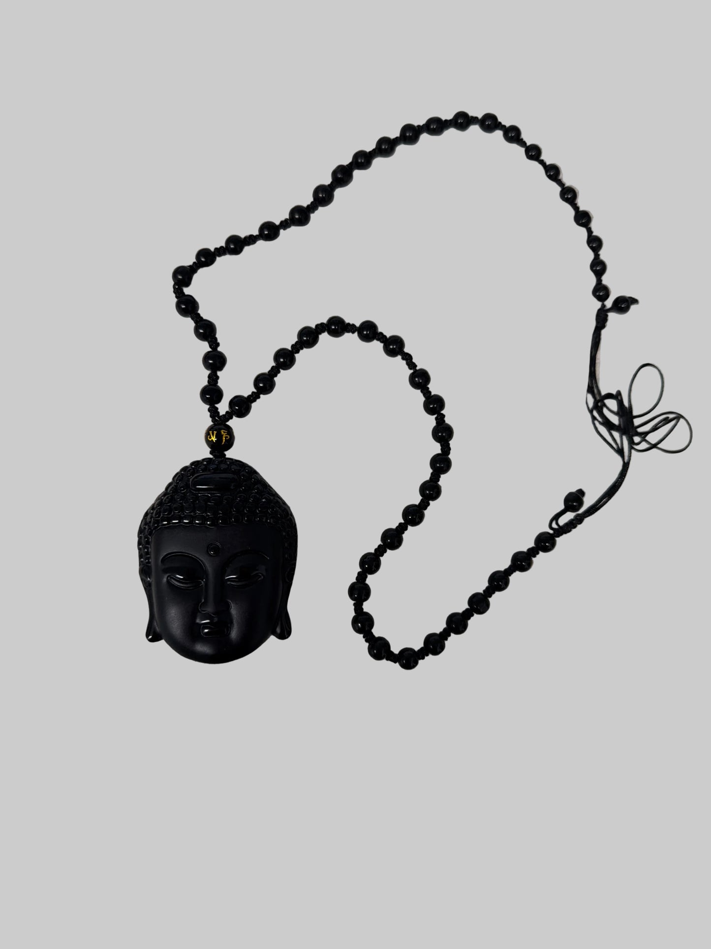 Obsidian crystal carved necklace