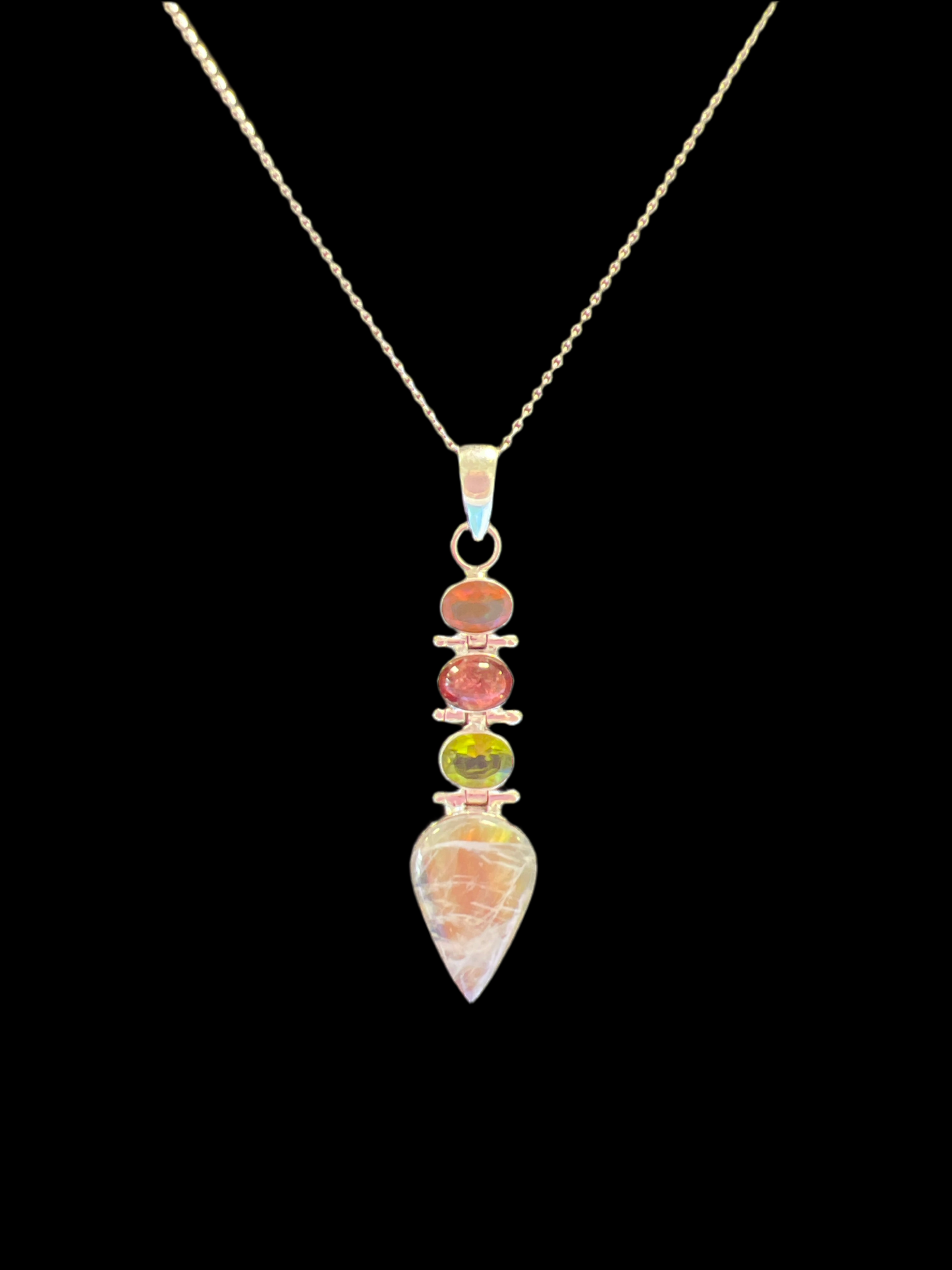 Rainbow Moonstone Pendant on Silver Chain