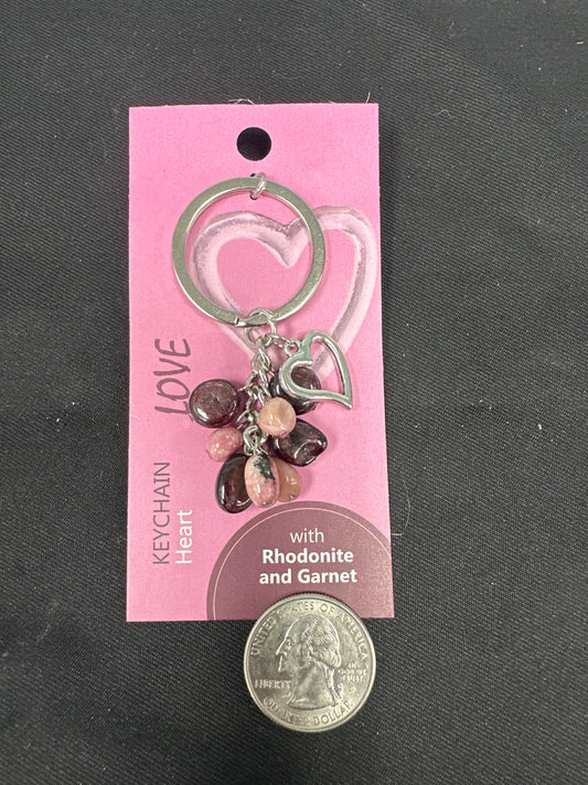 Love Keychain W/Rhodonite & Garnet