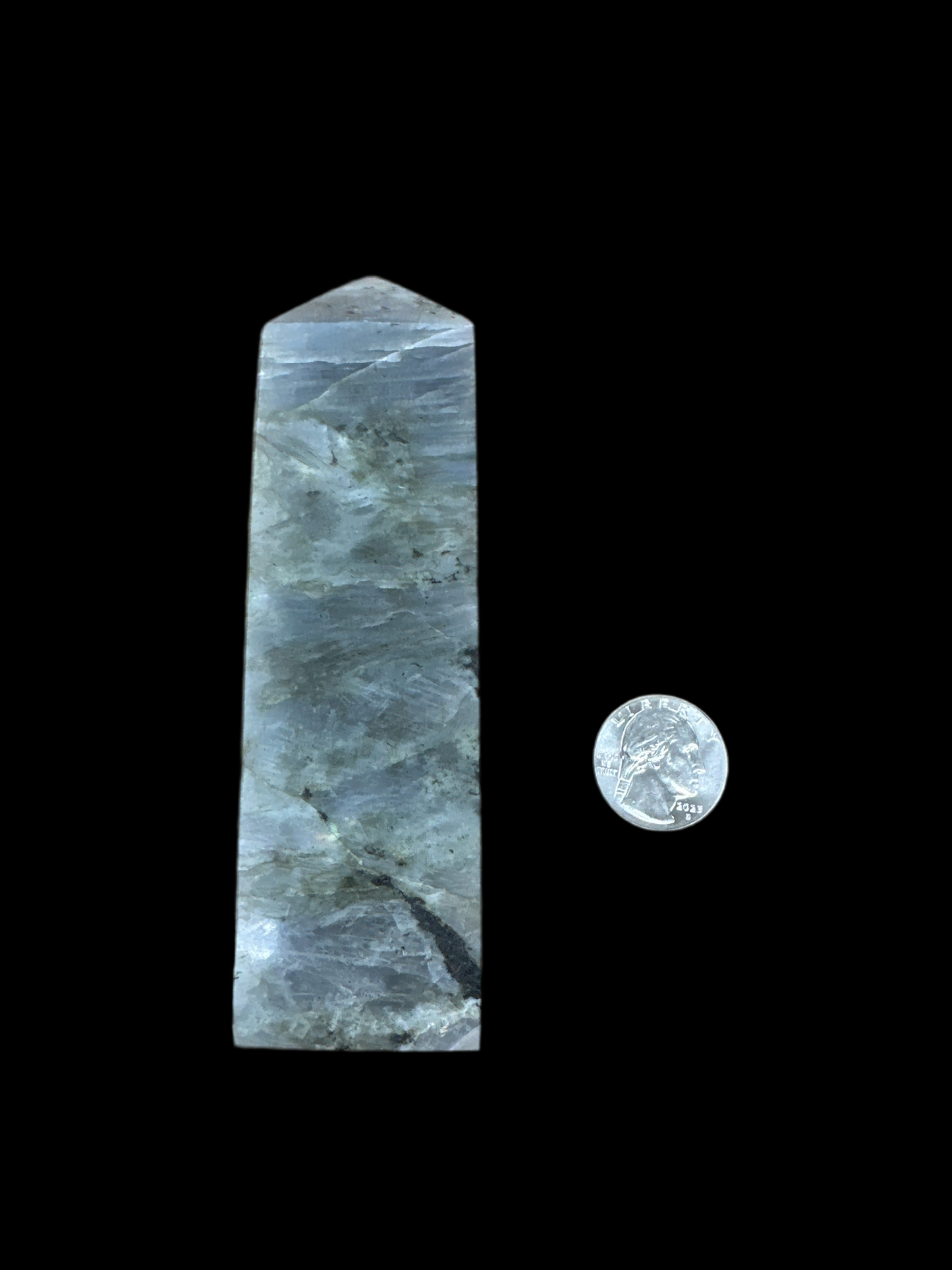 White Labradorite Obelisk 5”H