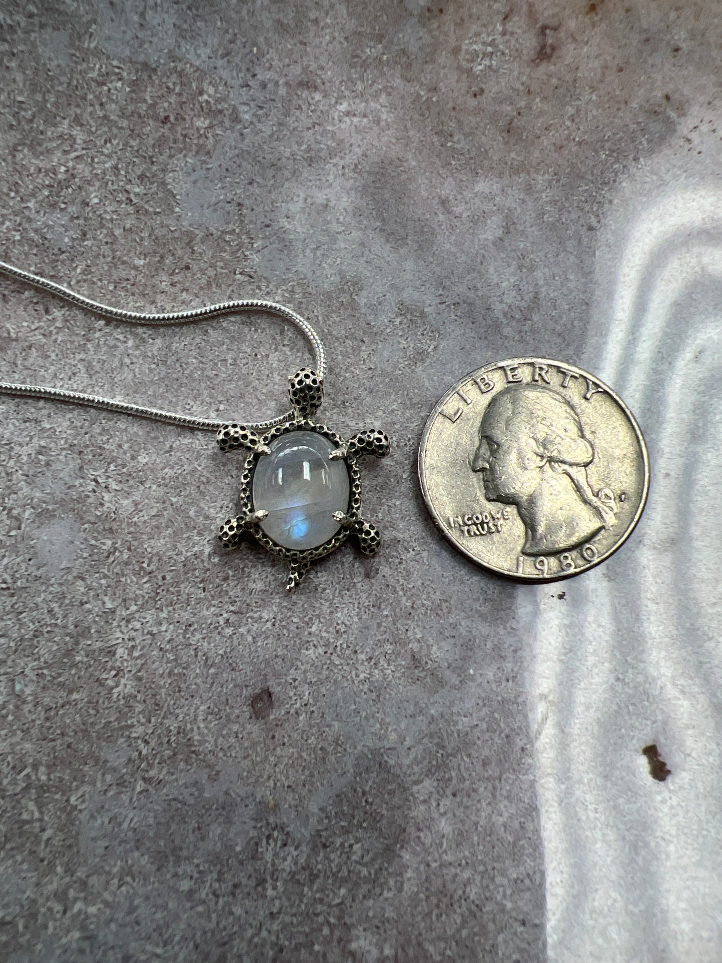 Silver Gemstone Turtle Necklace