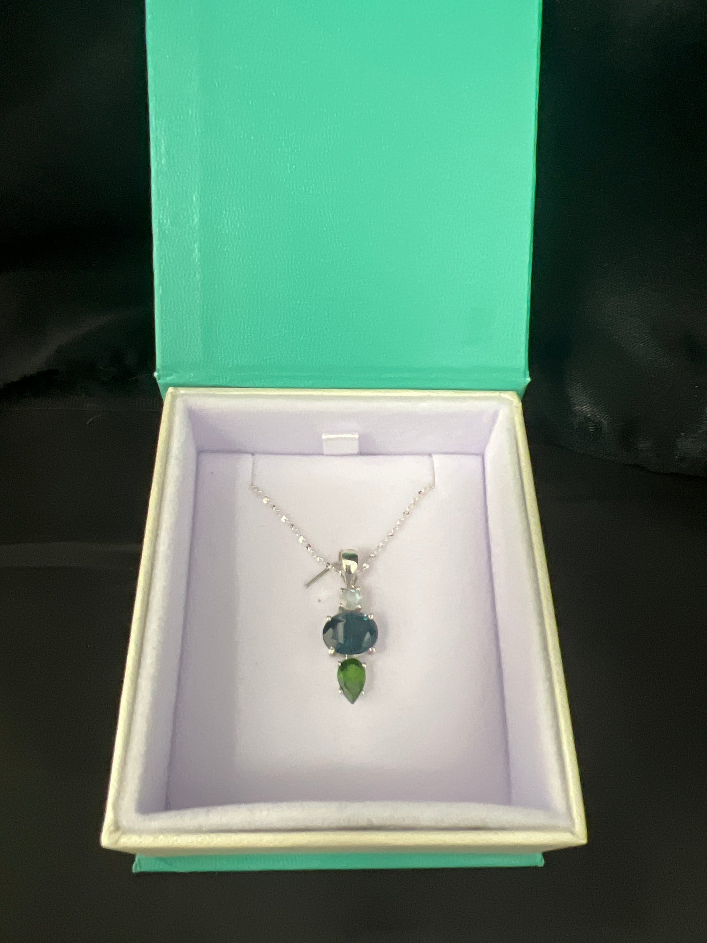 Rainbow Moonstone, Blue Tourmaline & Chrome Dioptase Necklace