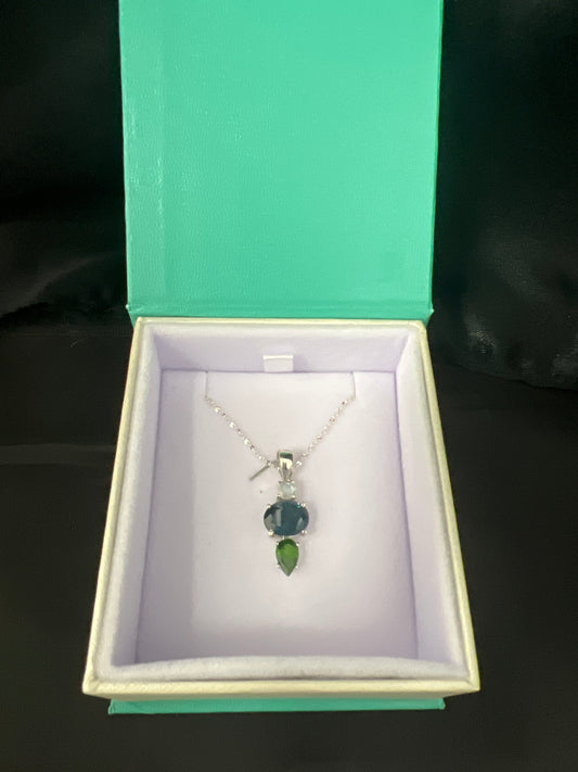 Rainbow Moonstone, Blue Tourmaline & Chrome Dioptase Necklace