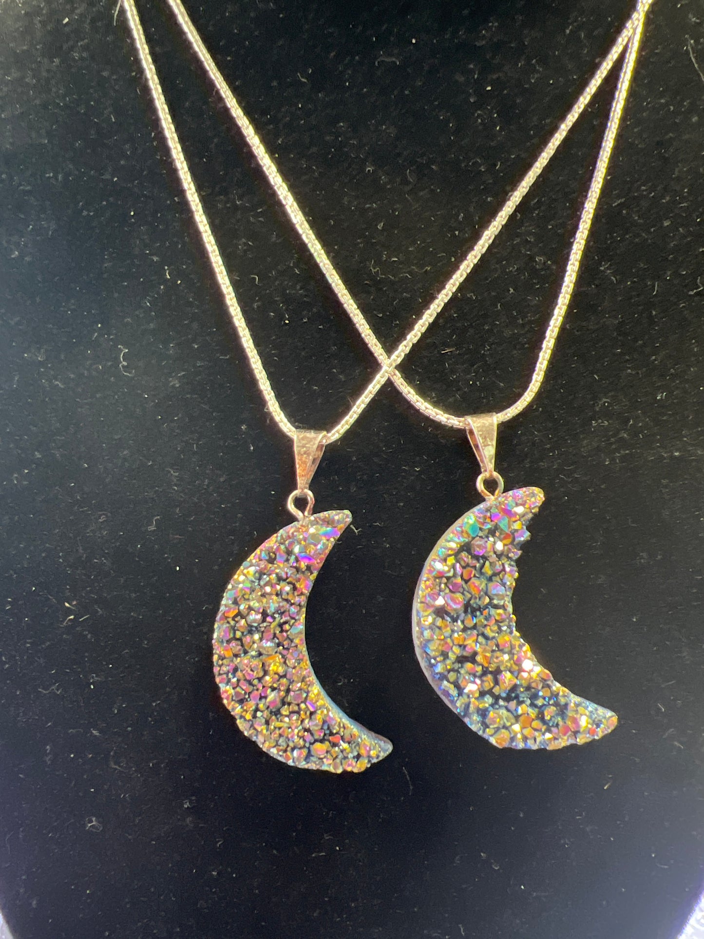 Rainbow Titanium Aura Moon Necklace