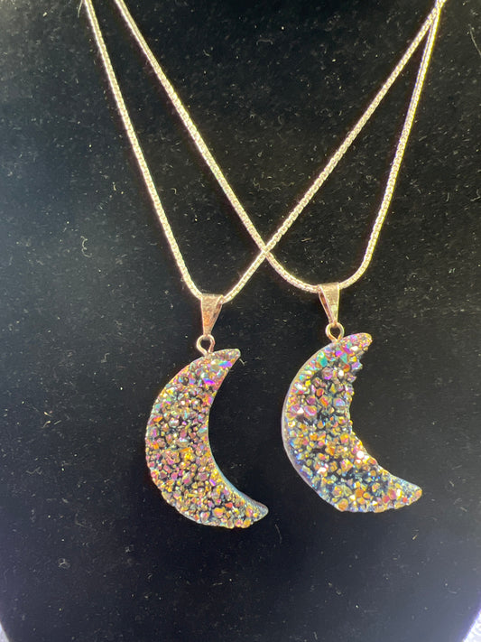 Rainbow Titanium Aura Moon Necklace