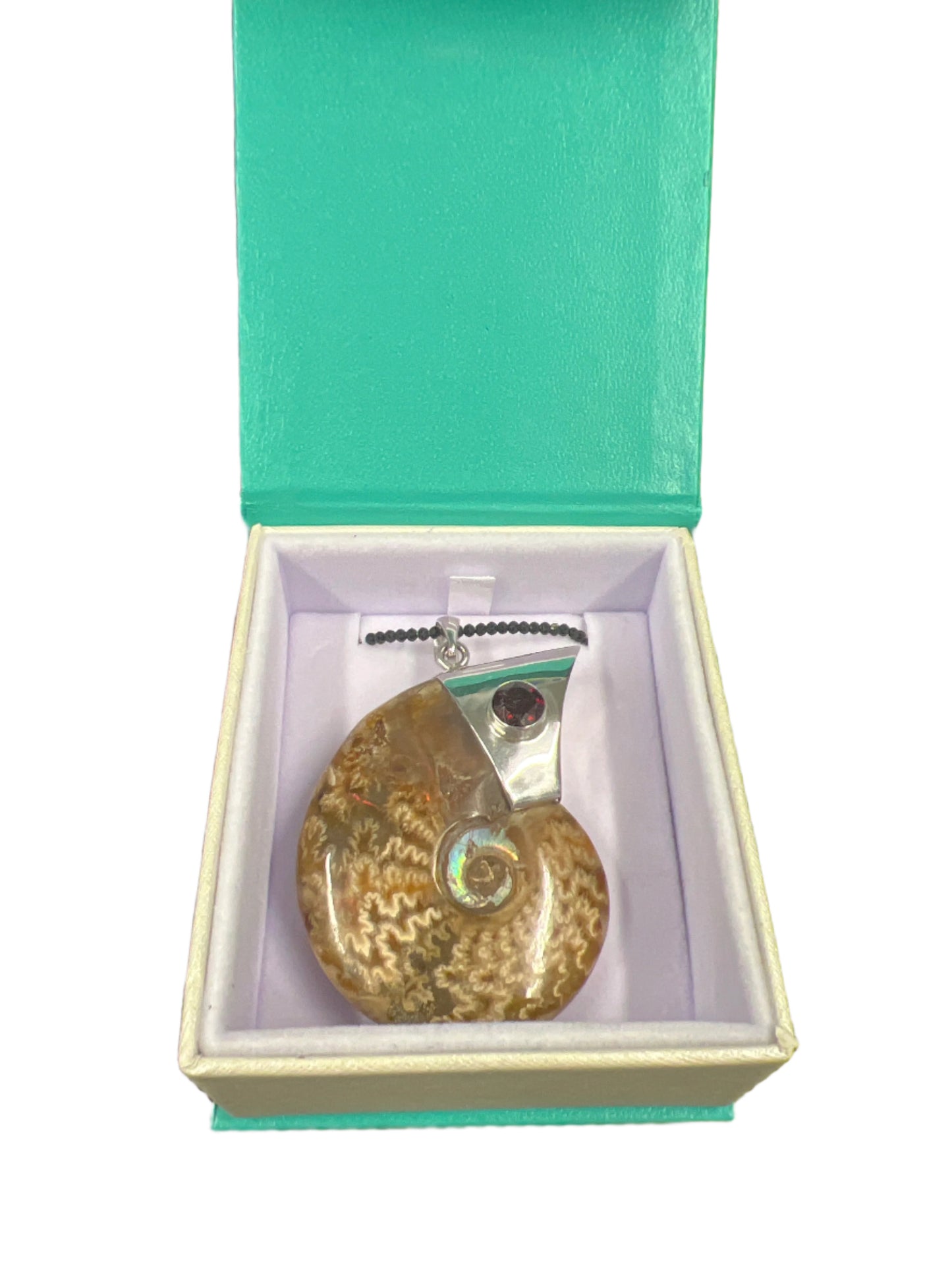 Opalized Ammonite w/Garnet Necklace