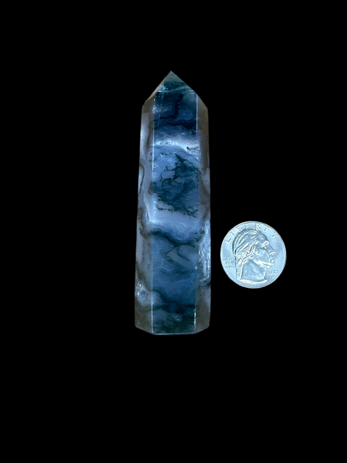 Moss Agate Tower 4”H