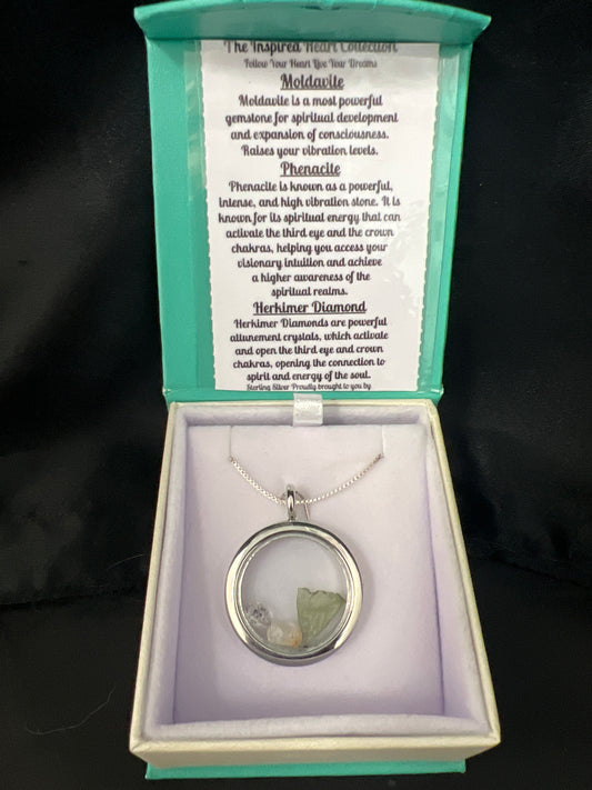 Moldavite, Phenacite & Herkimer Diamond Necklace