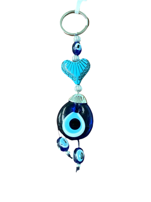 Evil Eye Keychain Puffed Heart