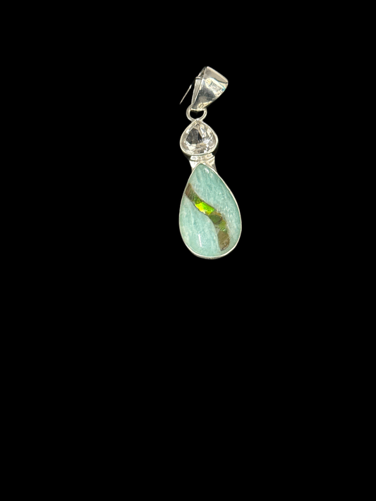 Intarsia Opal Amazonite w/ Herkimer Diamond Necklace