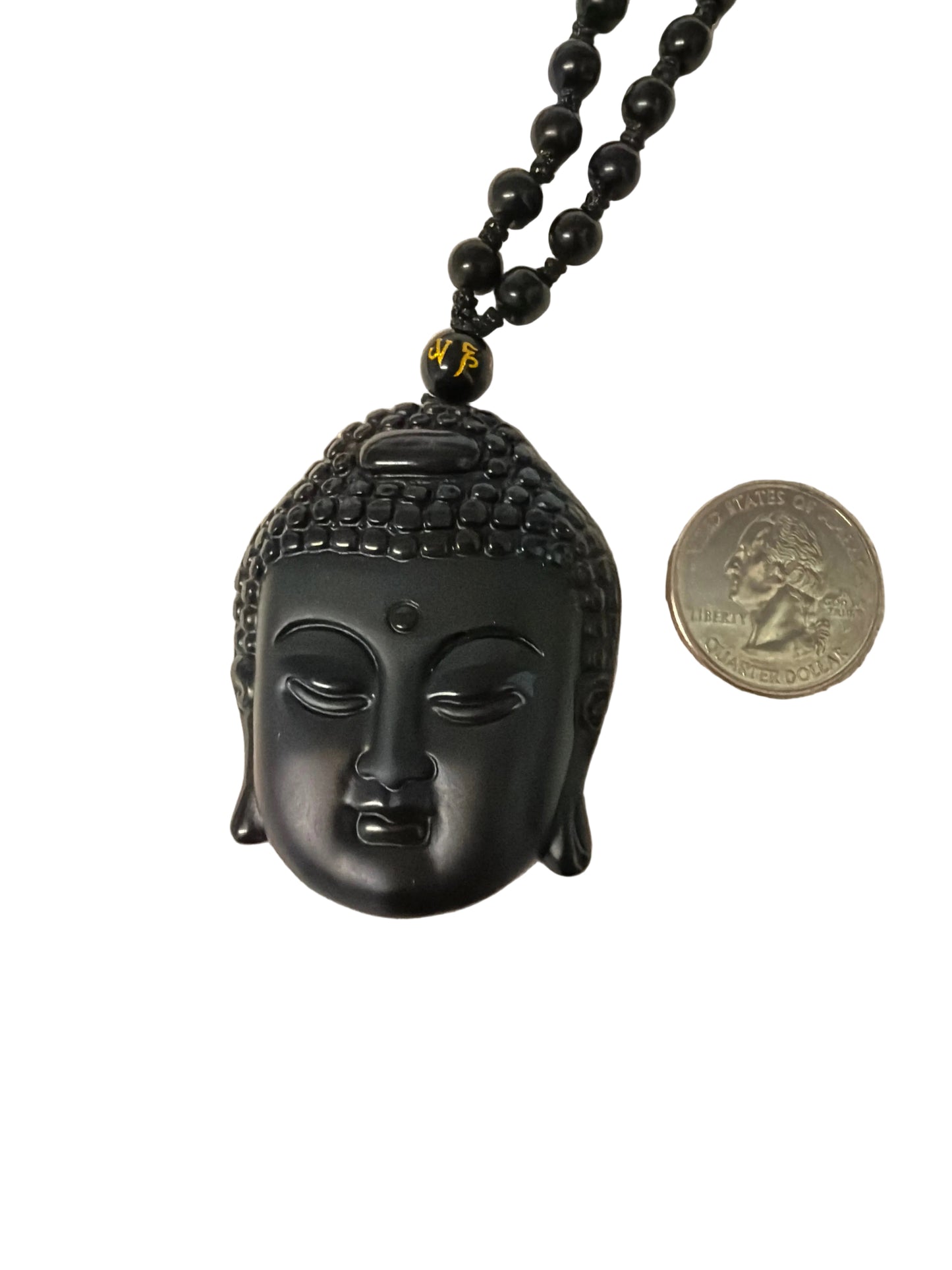 Obsidian crystal carved necklace