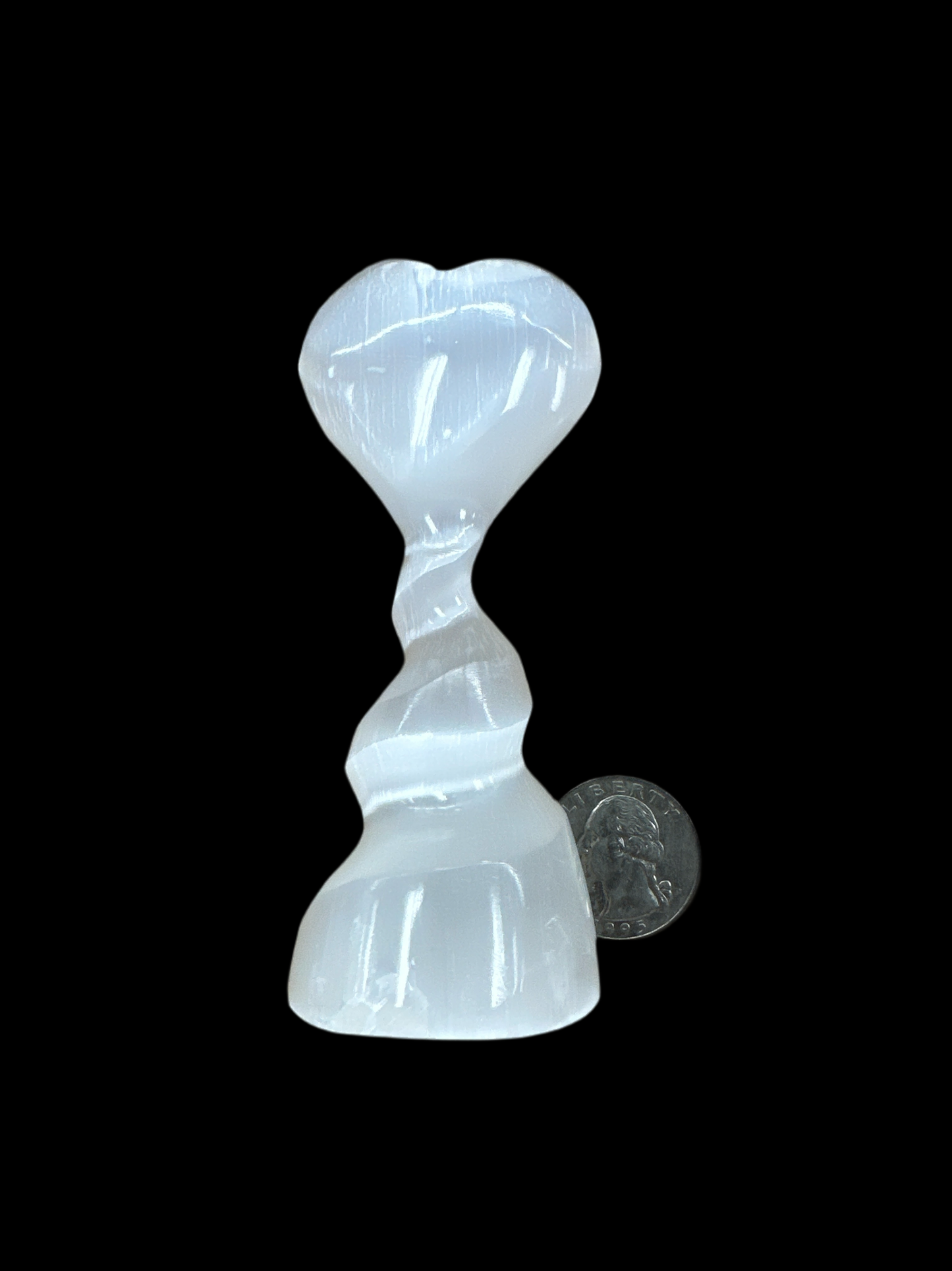 Selenite Heart on Spiral