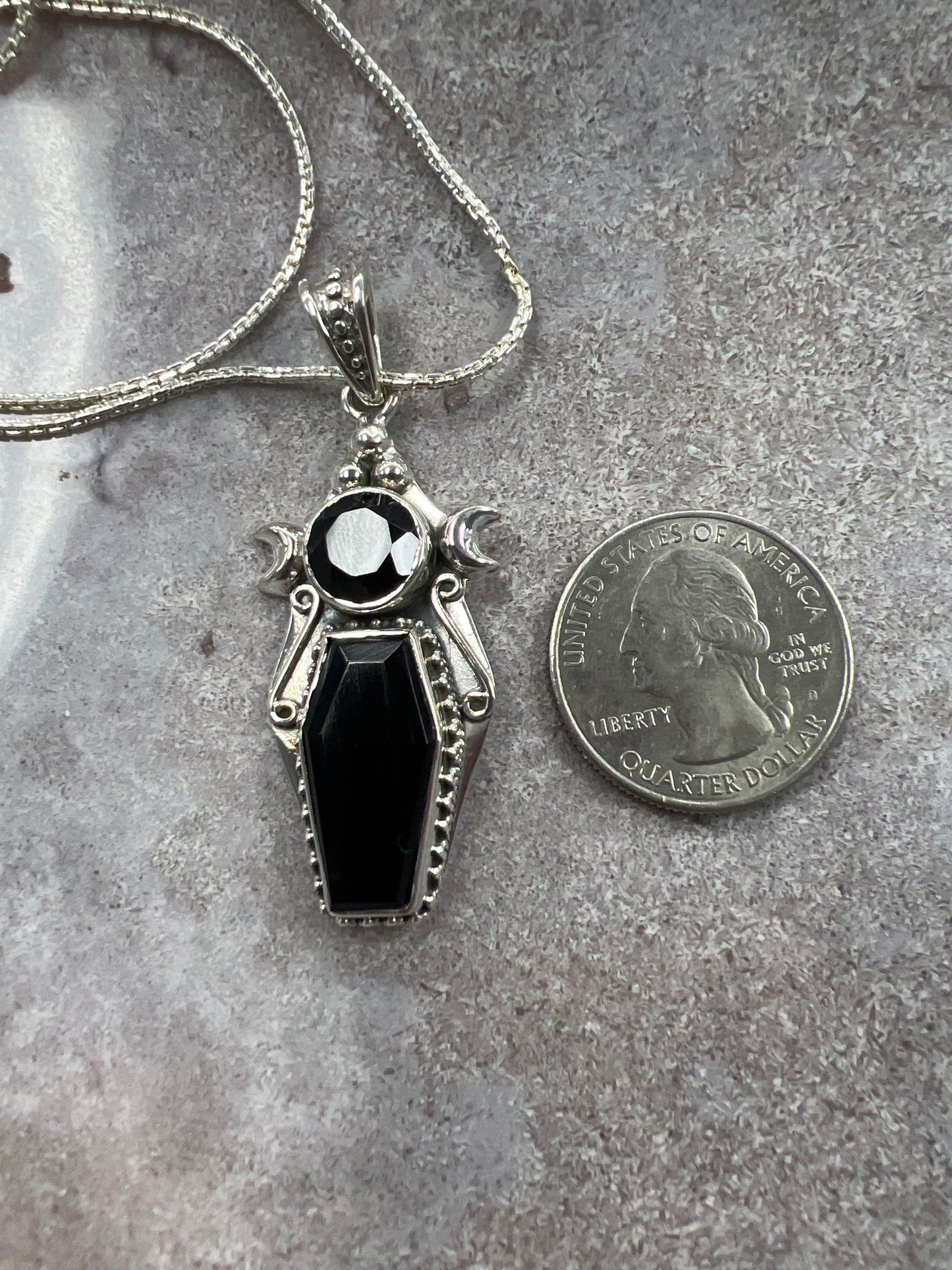 Silver Triple Moon Coffin Necklace