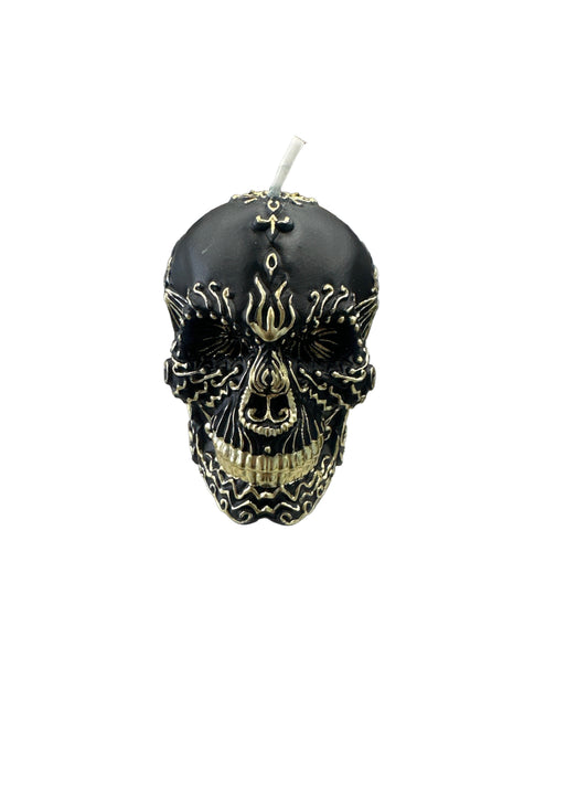 Gold & Black Sugar Skull Candle