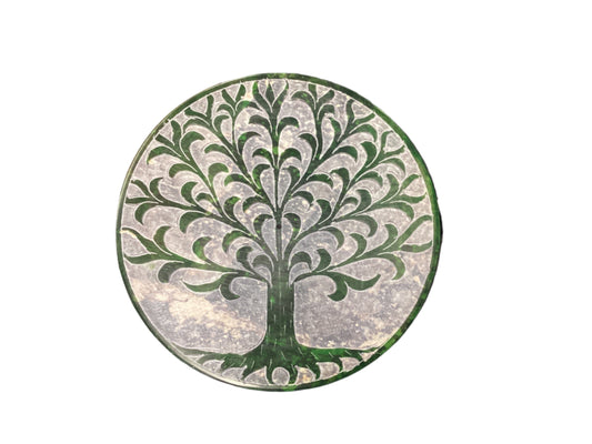 4' Tree of Life Green Soapstone Incense Plate