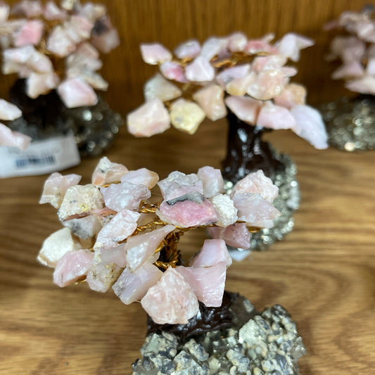 Pyrite and pink opal tree