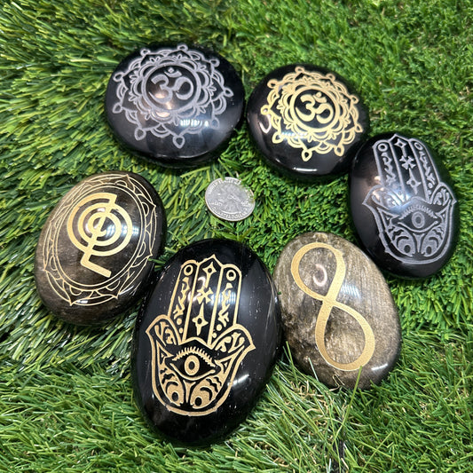 Obsidian Carved Palm Stones