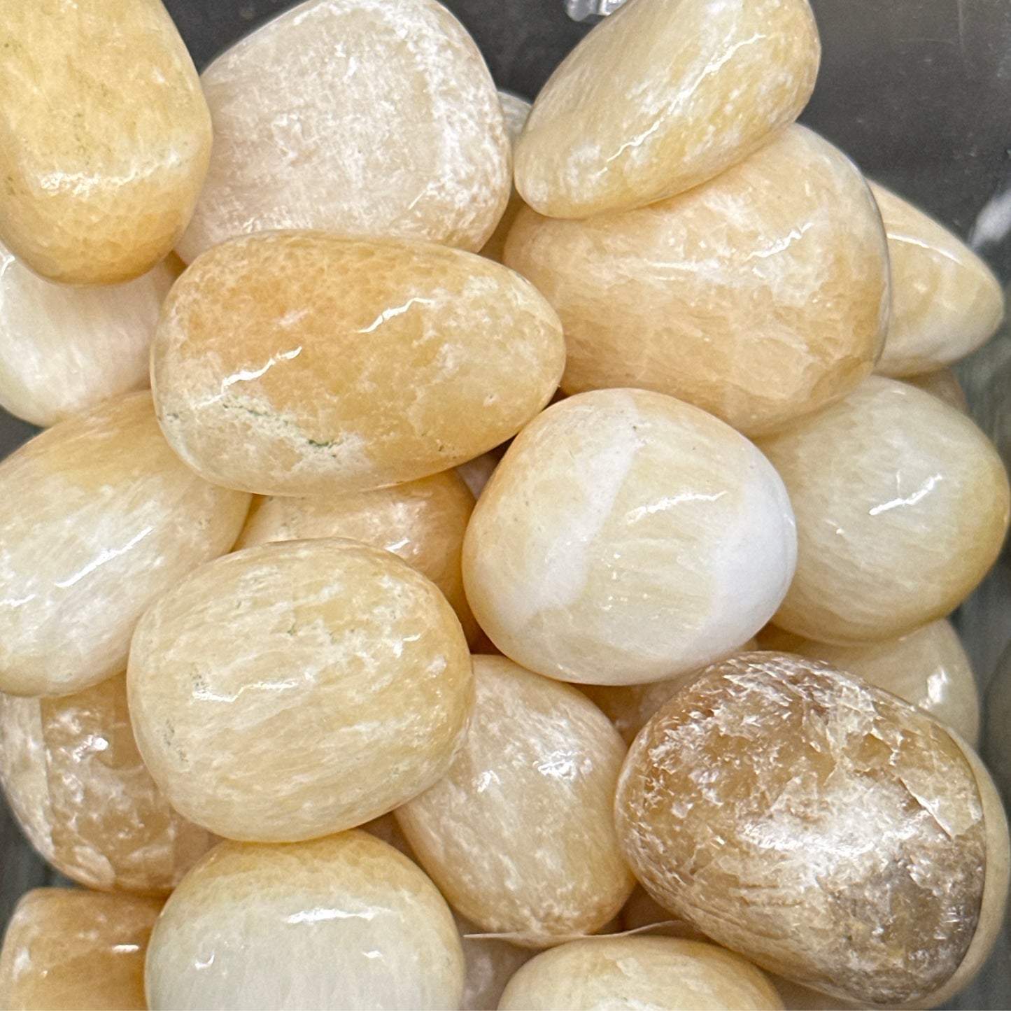 Yellow aragonite tumbled