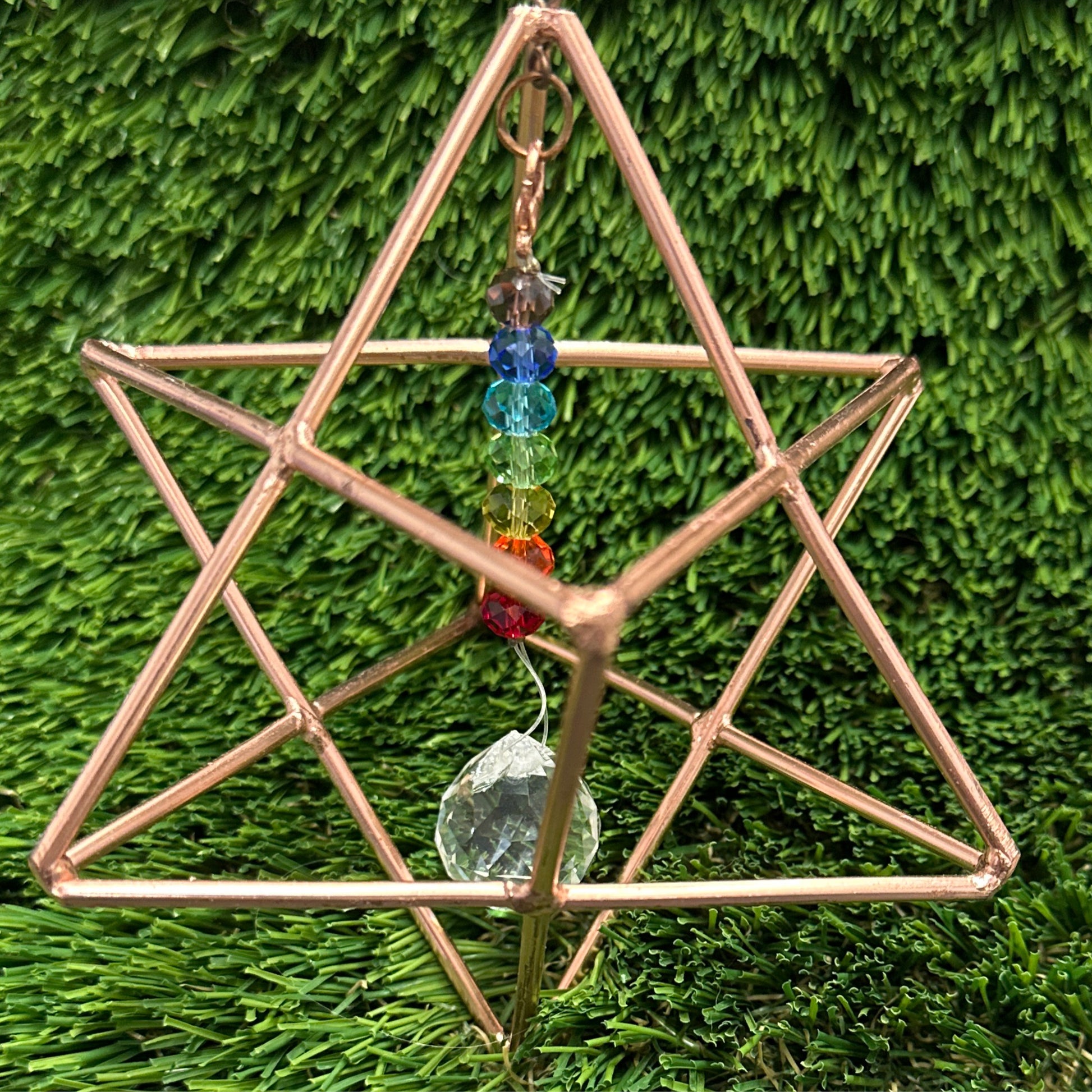 4” Copper Merkaba w/chakra crystals