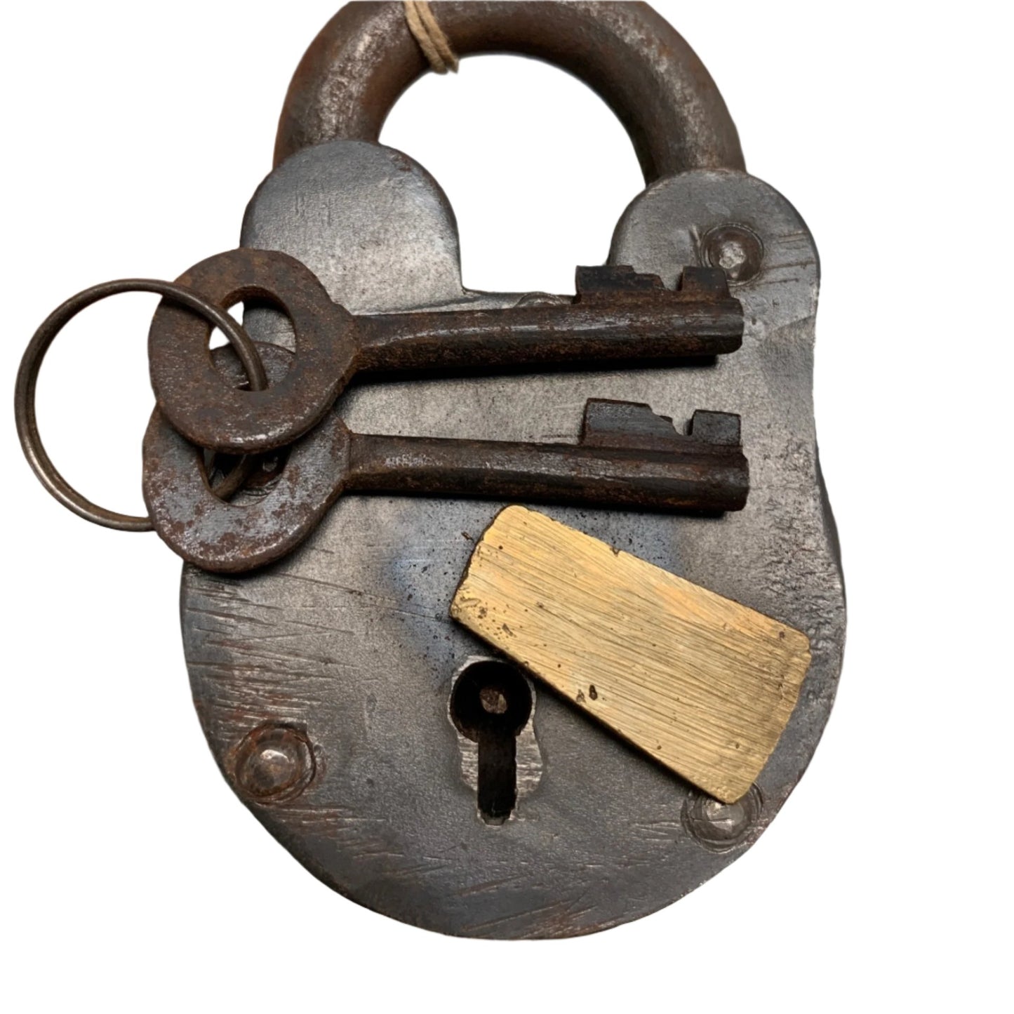 Large Vintage Iron Padlock W/ Skeleton Key