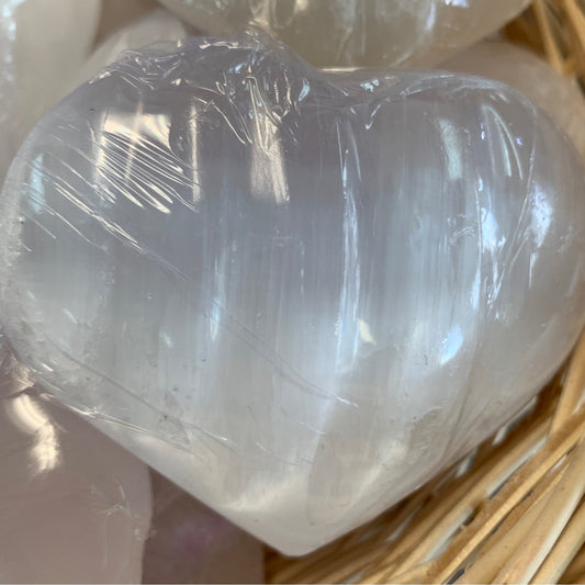 Selenite Heart Palm Stones