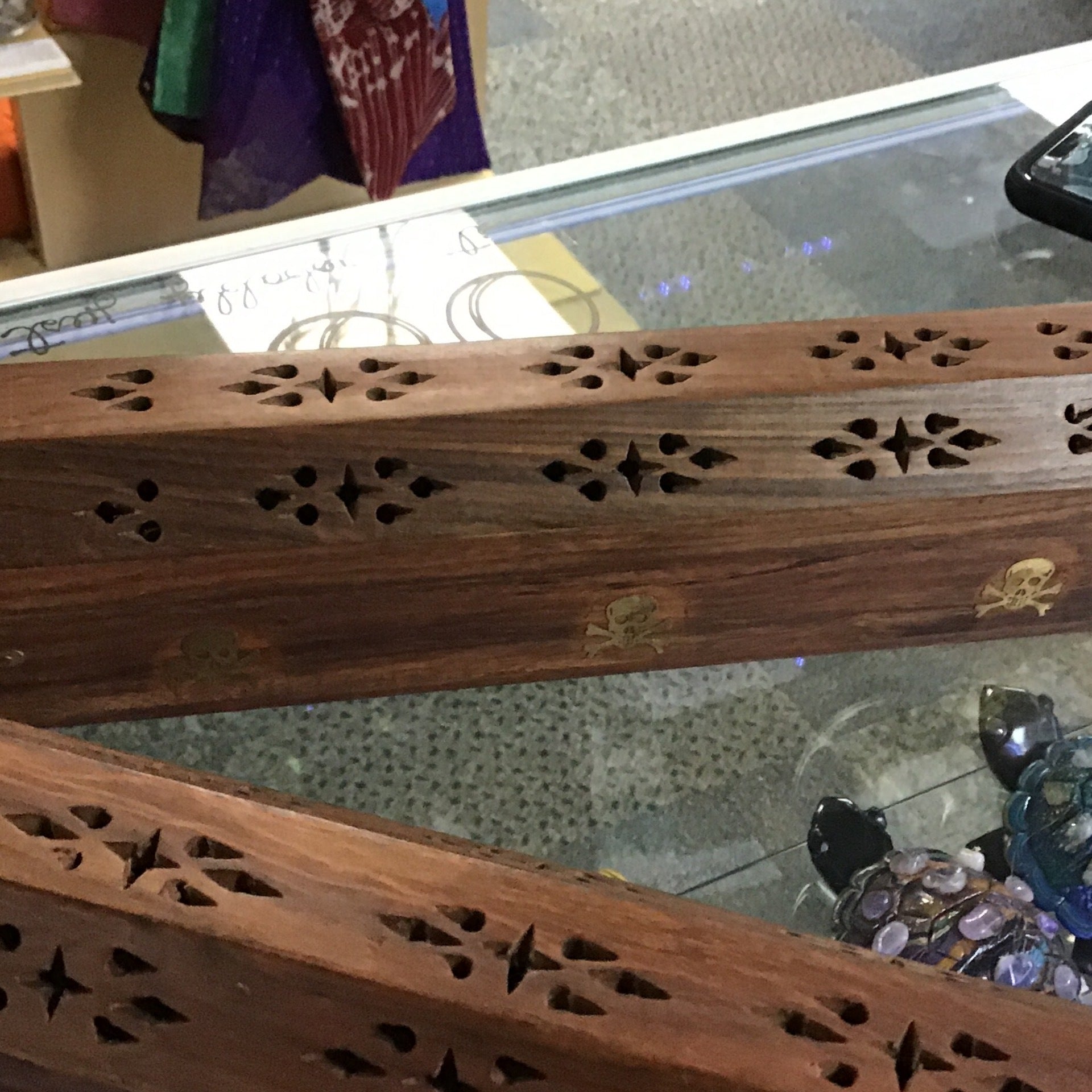 Wood Incense Box With Skull