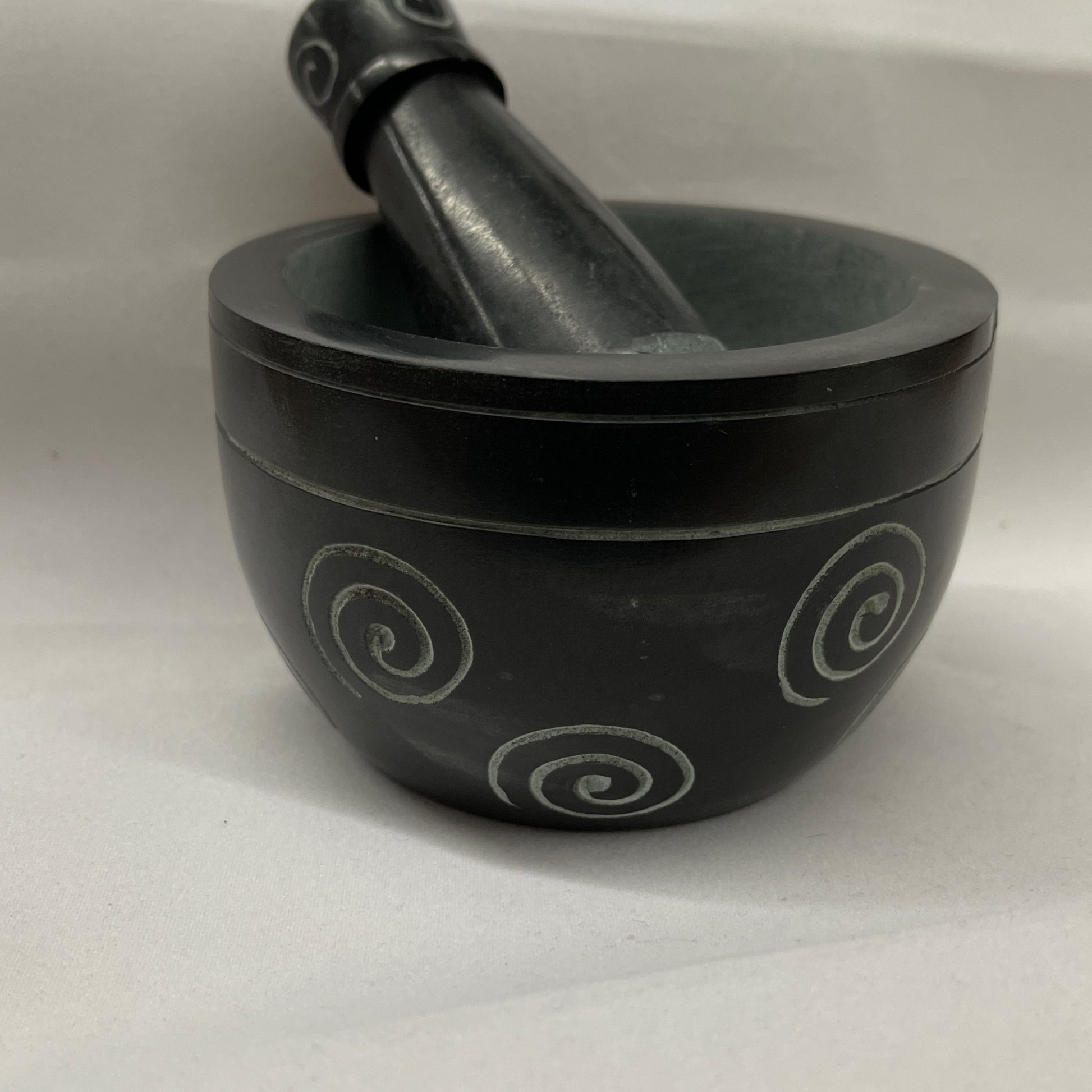 Spiral soap stone Mortar & Pestle