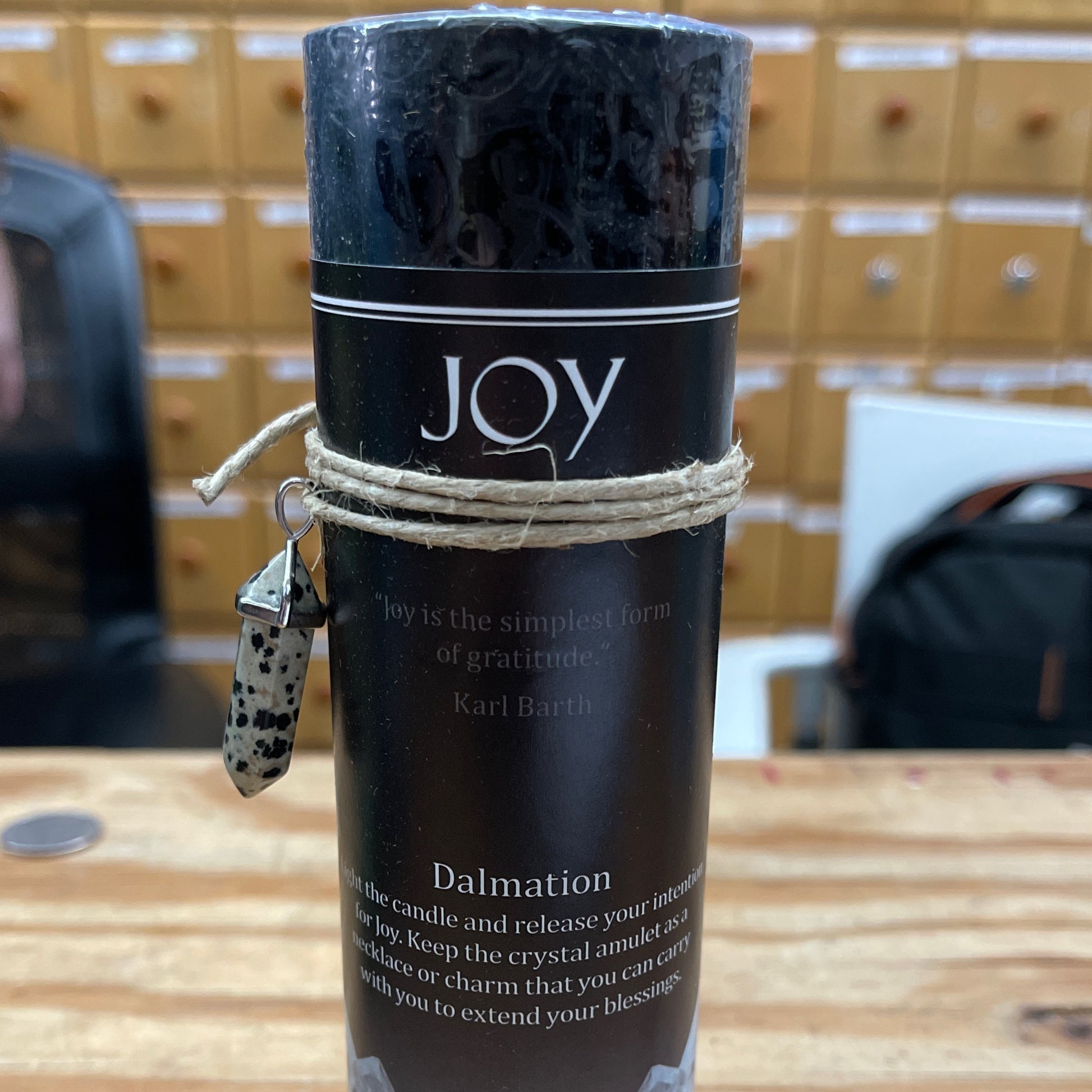 Crystal Energy Candle Joy Dalmation Jasper