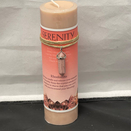 Crystal Energy Candle Serenity Rhodonite - Beige Candle