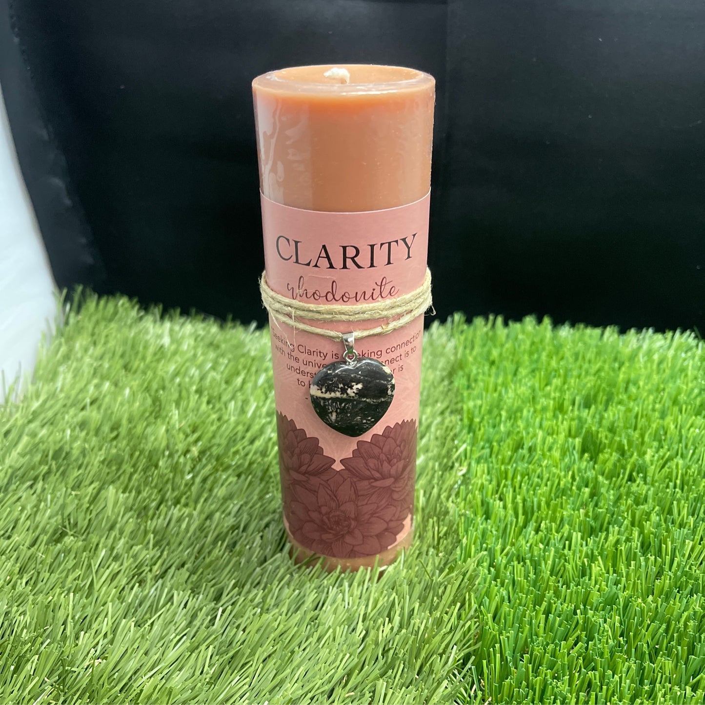 Clarity Crystal Heart Candle Rhodonite