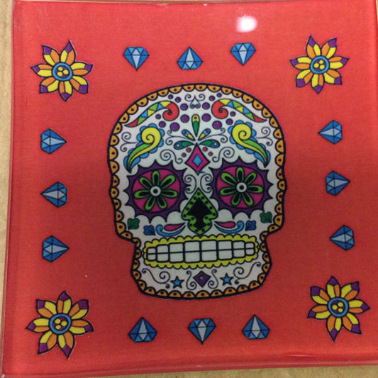 Sugar Skull Glass Tray