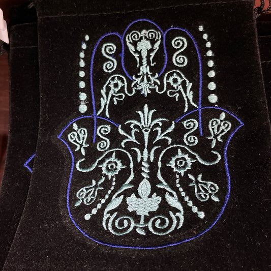 Fatima (hamsa) hand embroidered velvet bag