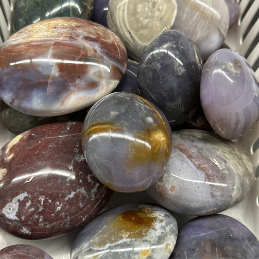 Violet Flame Agate Palm Stones