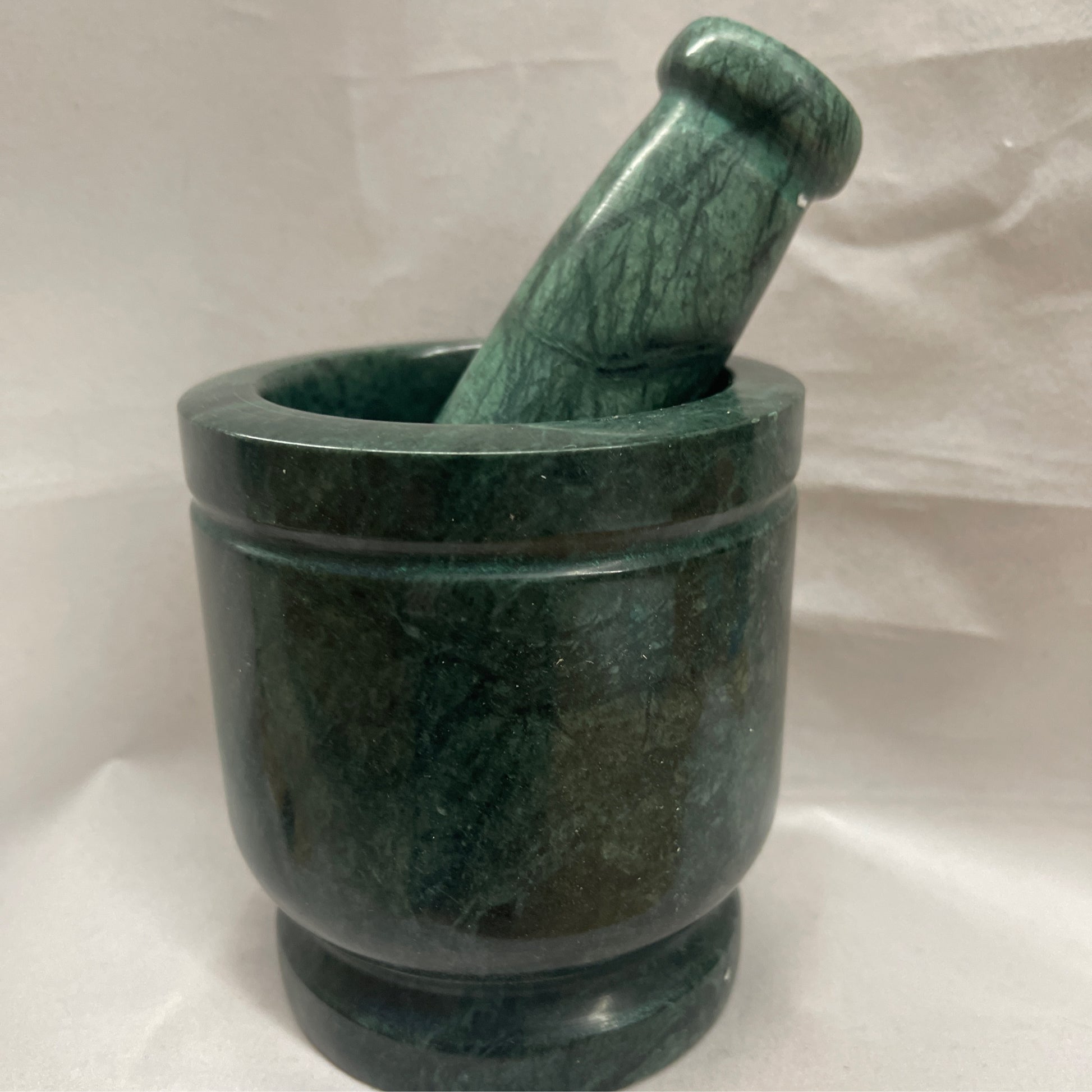 Green marble mortar and pestle