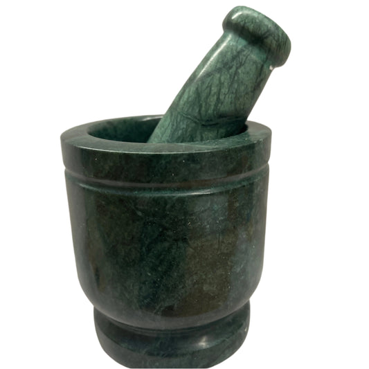 Green marble mortar and pestle