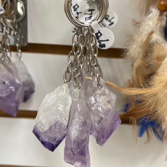 Amethyst or Rose Quartz keychain