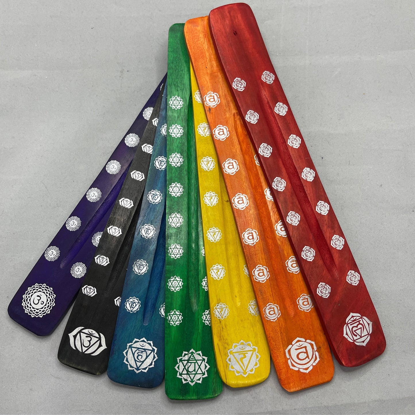 Chakra colored wooden incense burner